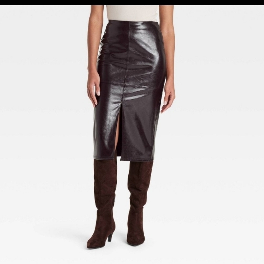 A New Day Women's Faux Leather Midi Skirt